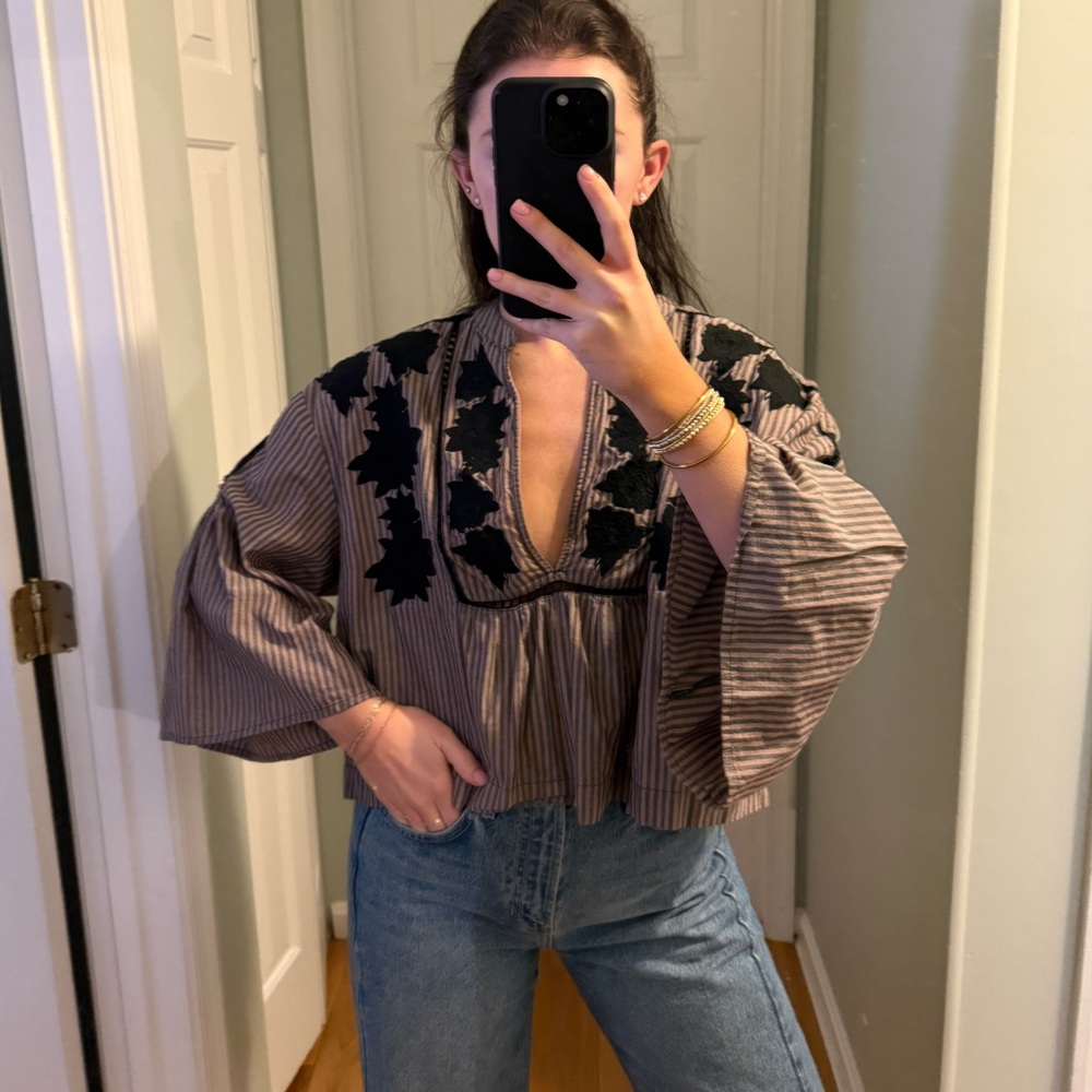 Free People Embroidered Blouse